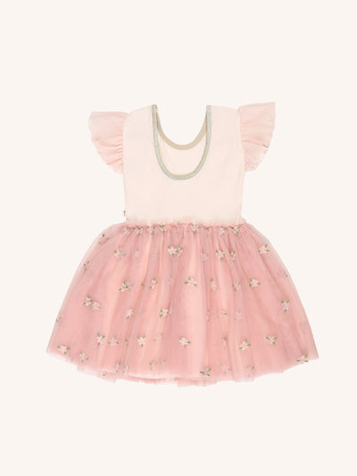 Fanciful Rib Tutu Short Sleeve Dress - Quartz Pink