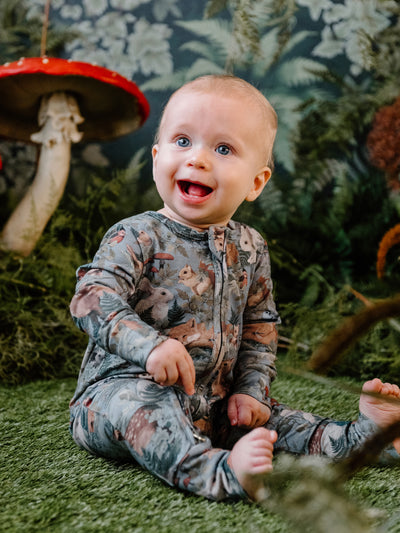 'In The Woods' Timeless Coverall Onesie - Dusty Blue