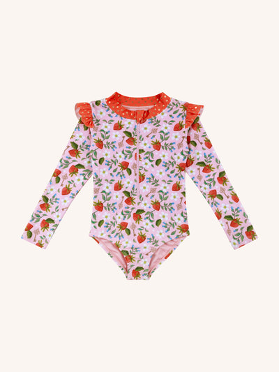 'Hearts Floral' Delphine Baby Swimsuit - Pink