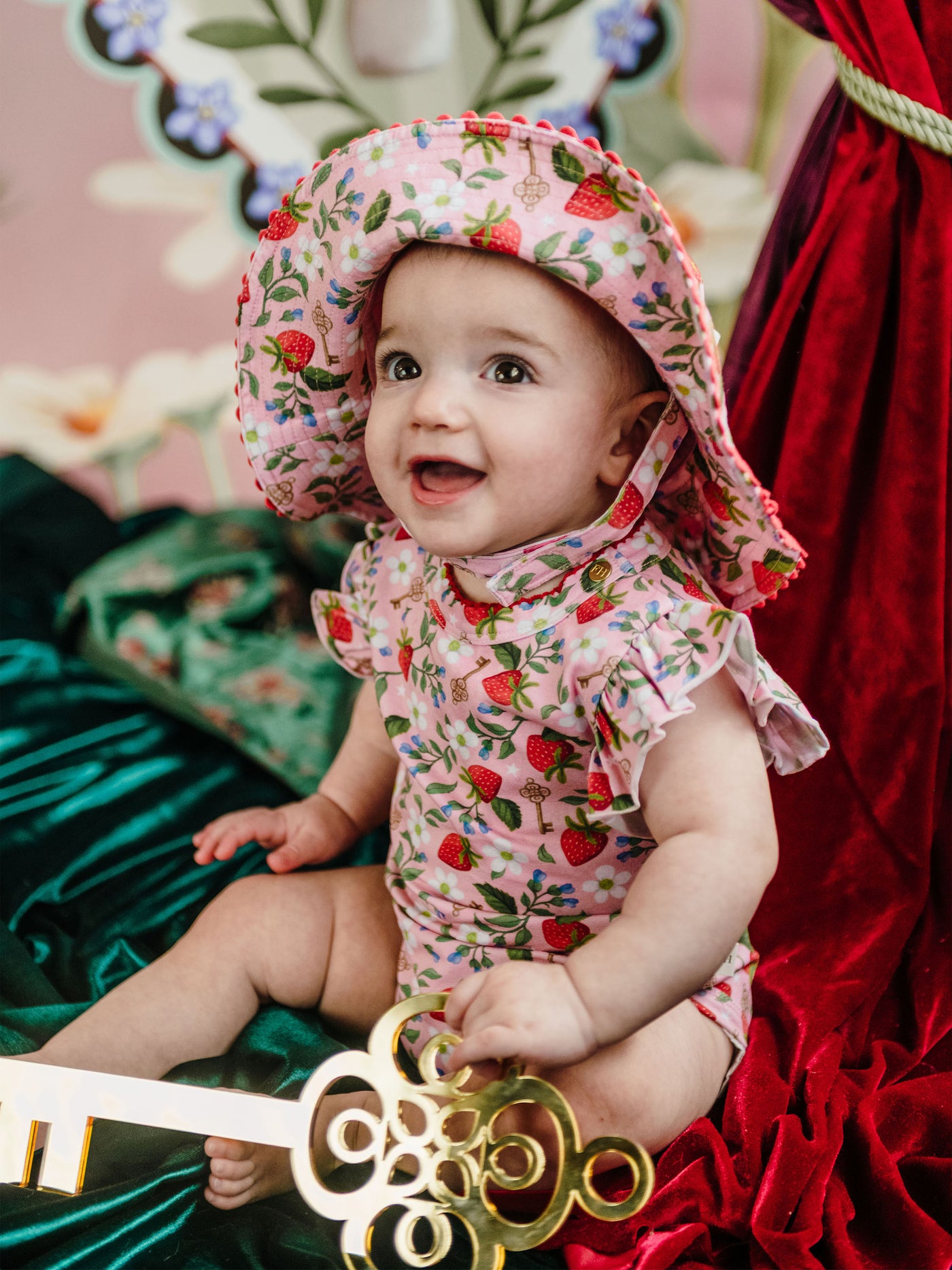 'Hearts Floral' Sunday Baby Hat - Pink