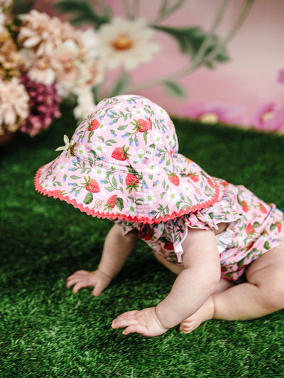 'Hearts Floral' Sunday Baby Hat - Pink