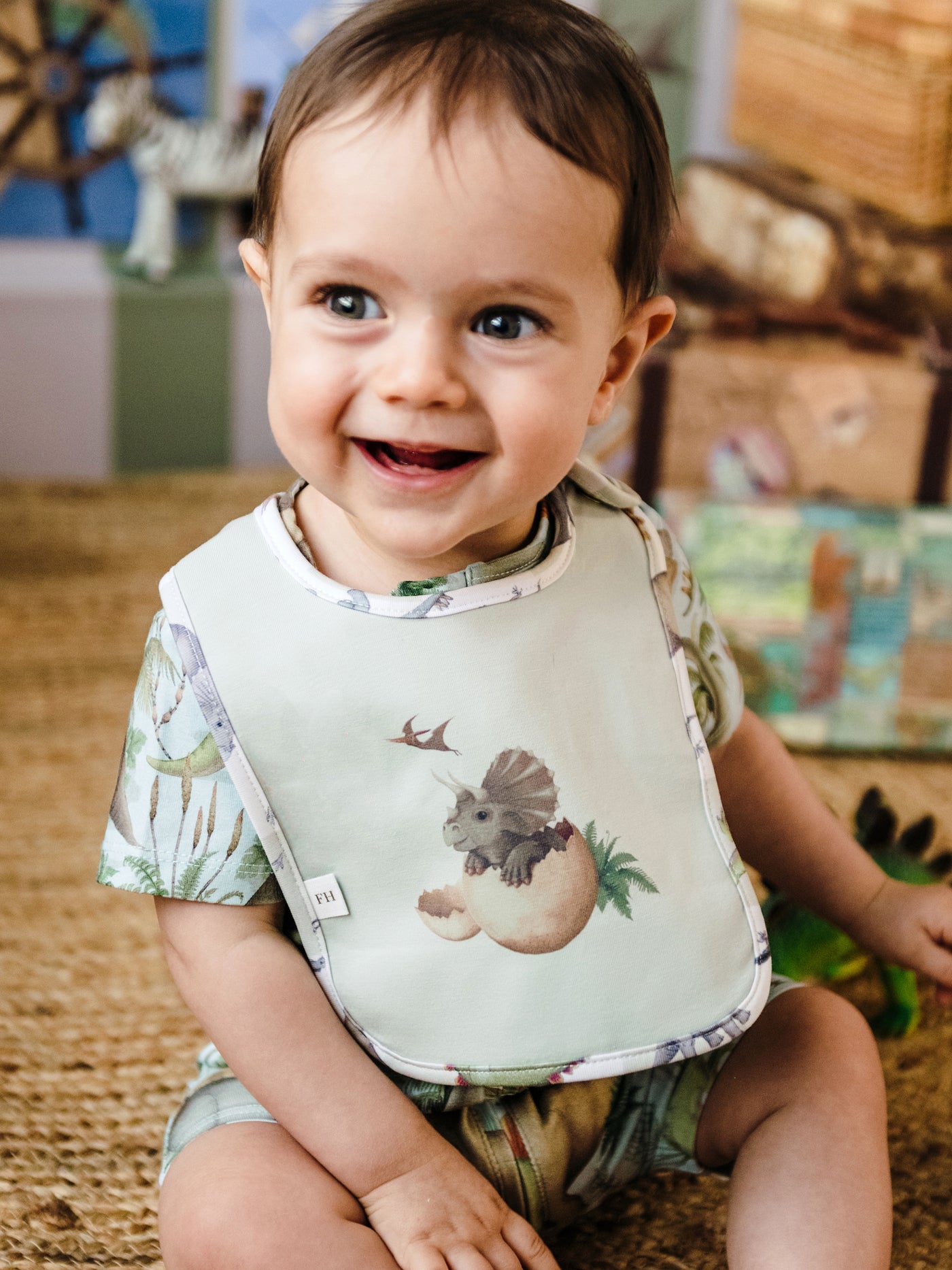 'Prehistorica'  Dandy Duo Bibs - 2 Pack - Avocado