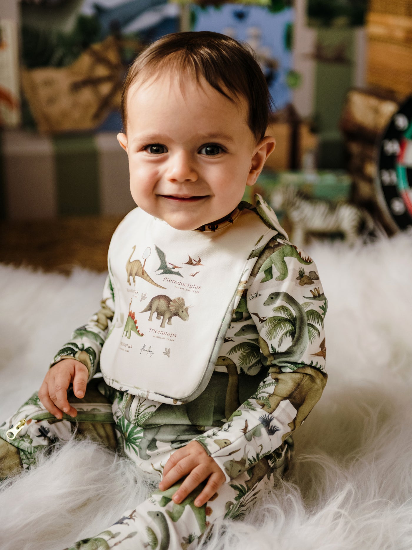 'Prehistorica'  Dandy Duo Bibs - 2 Pack - Eggshell
