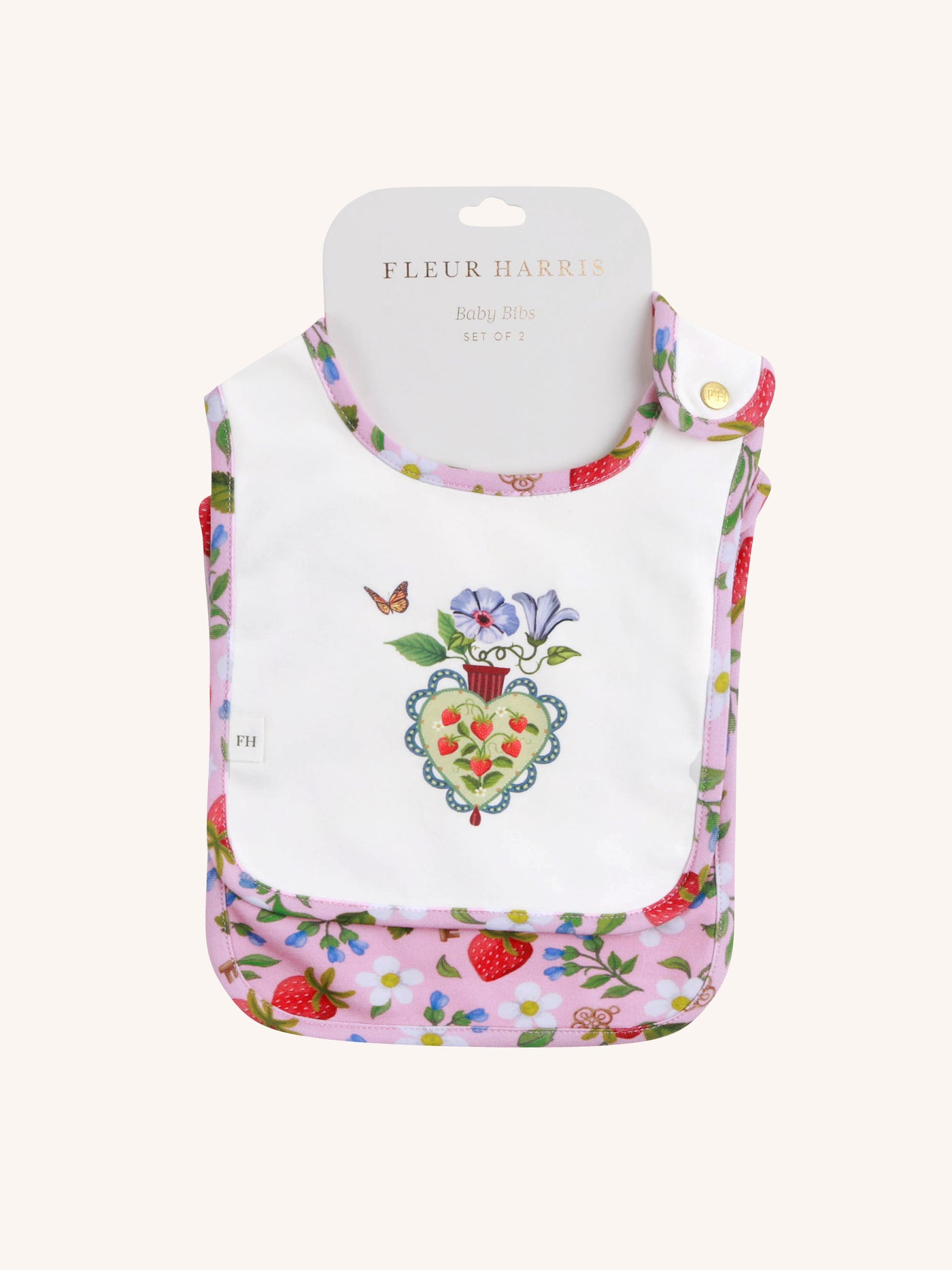 'Hearts Floral' Dandy Duo Bibs - 2 Pack - Pink