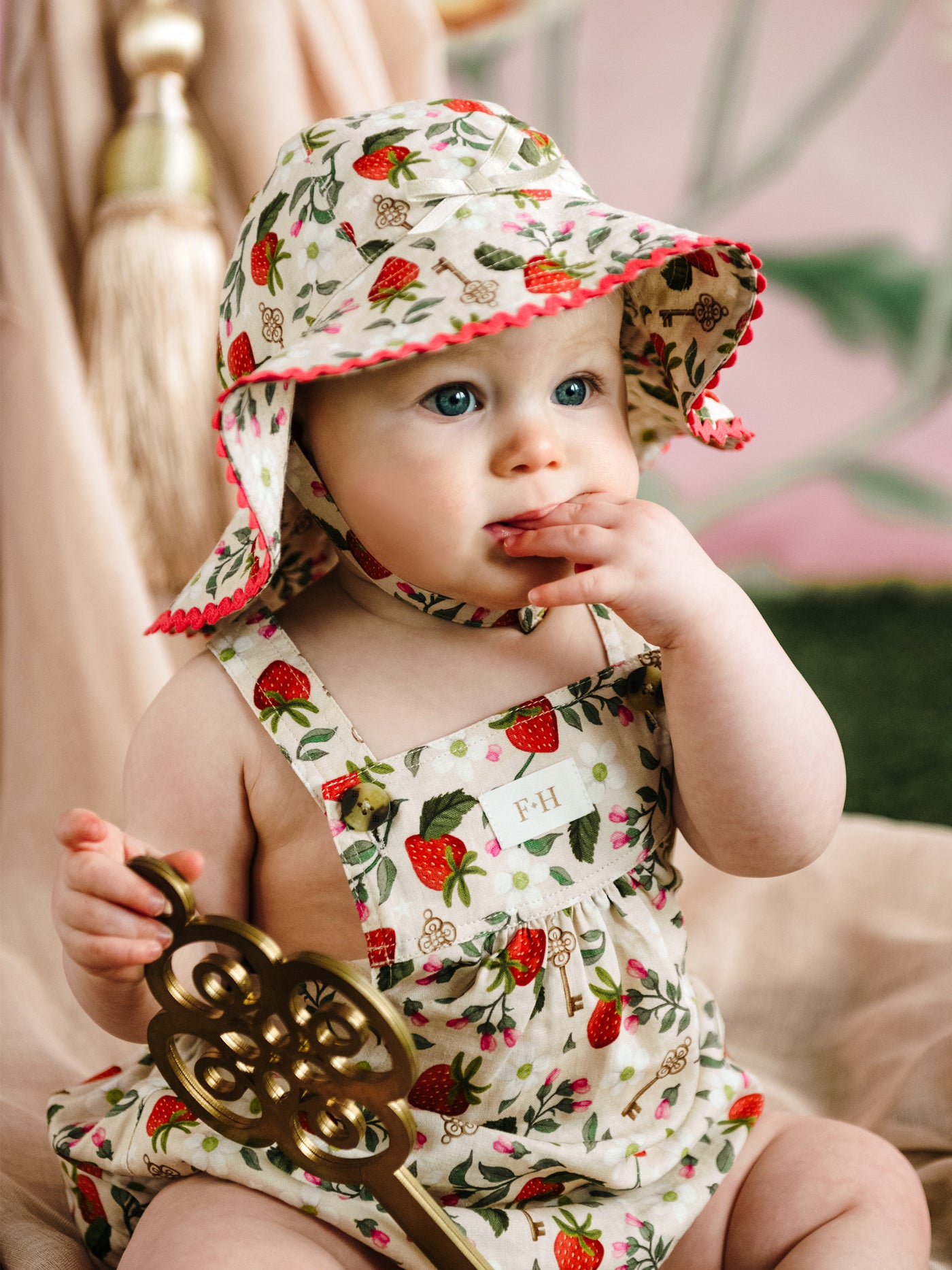 'Hearts Floral' Sunday Baby Woven Hat - Linen