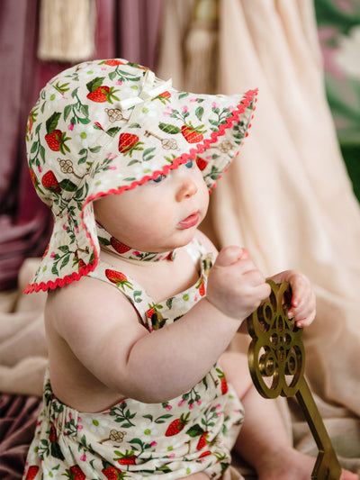 'Hearts Floral' Sunday Baby Woven Hat - Linen