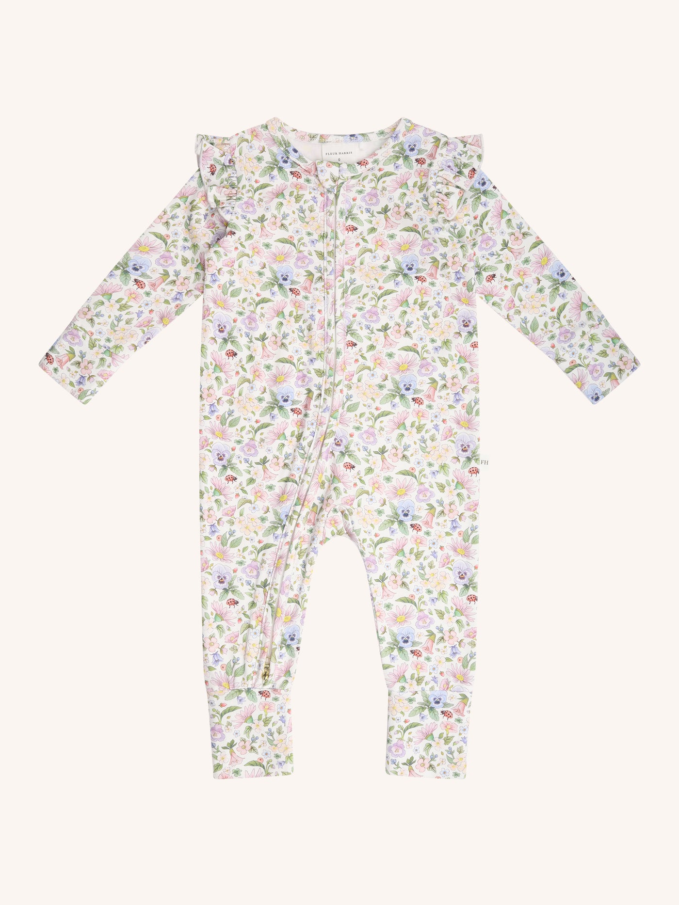 'Garden Ditsy' Precious Frill Coverall Onesie - Snow