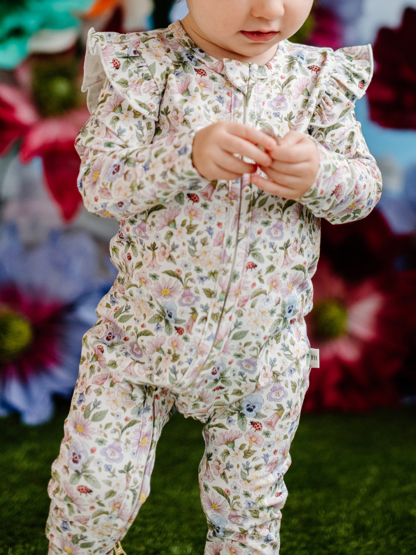 'Garden Ditsy' Precious Frill Coverall Onesie - Snow