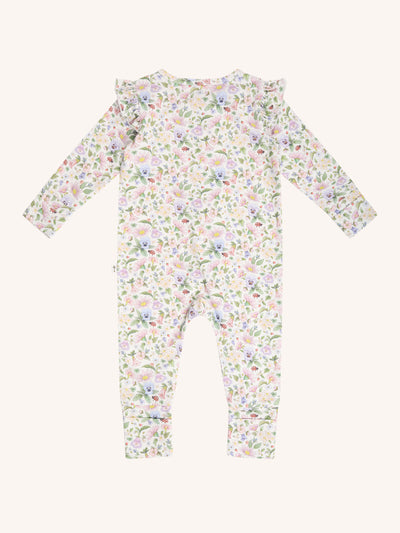 'Garden Ditsy' Precious Frill Coverall Onesie - Snow