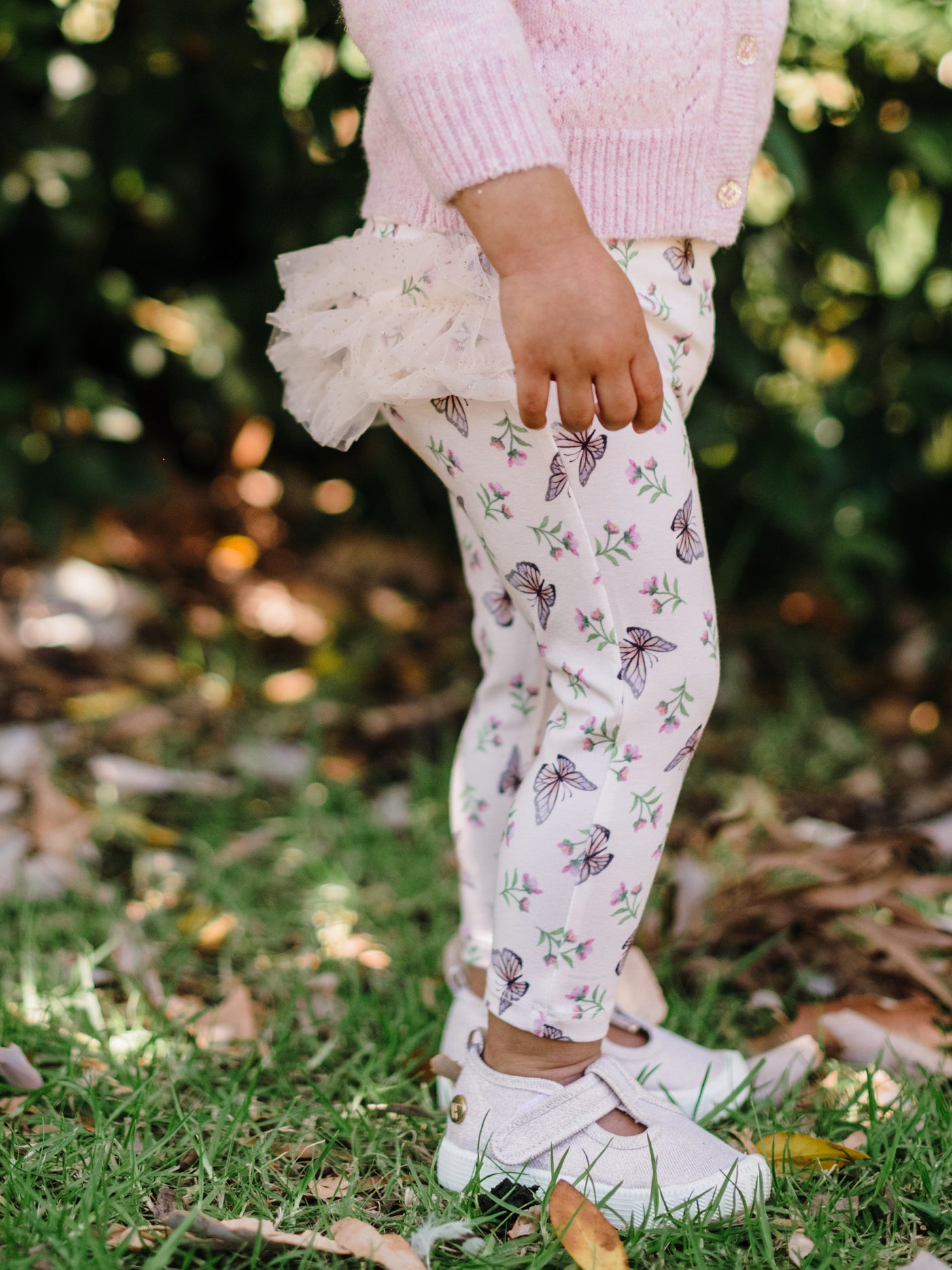 'Dancing Butterflies' Fabulous Frilled Legging - Pearl