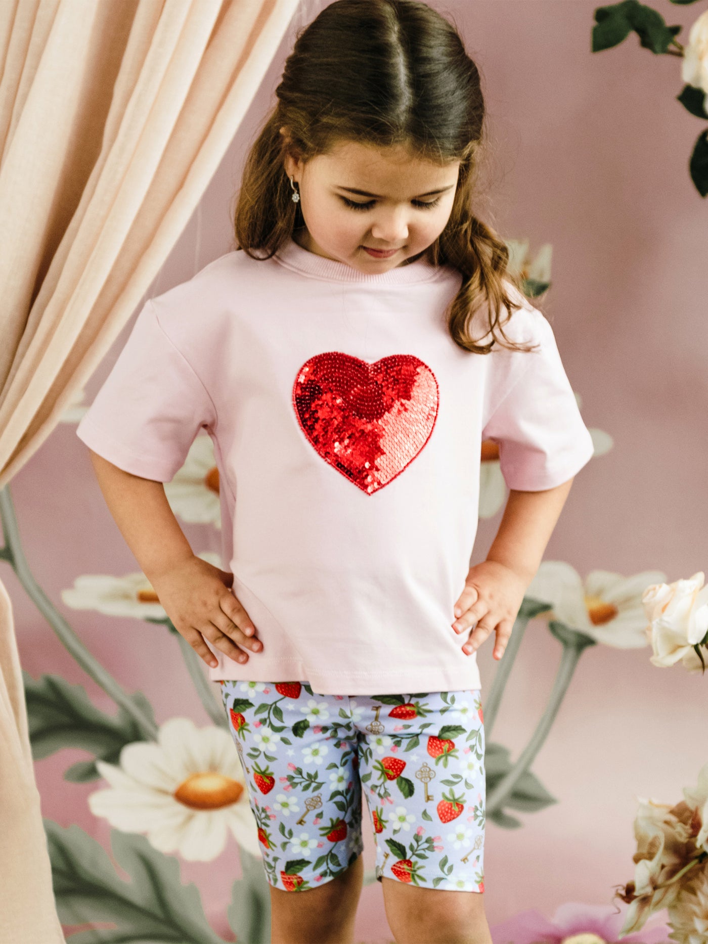 'Hearts Floral' Signature Bike Short - Violet