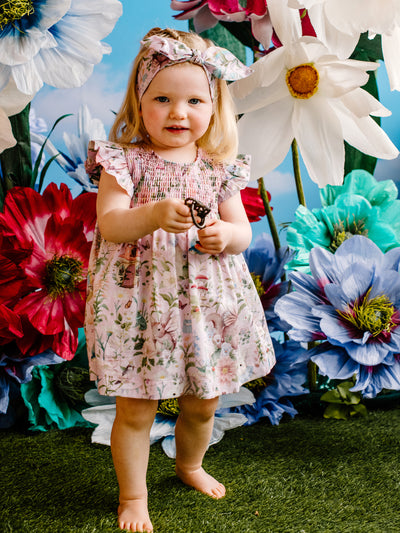 Lovesome Shirred Dress & Headband Set - Pink Lavender