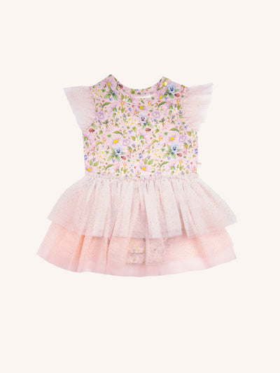 'Garden Ditsy' Signature Tutu Bodysuit Dress - Strawberry Cream