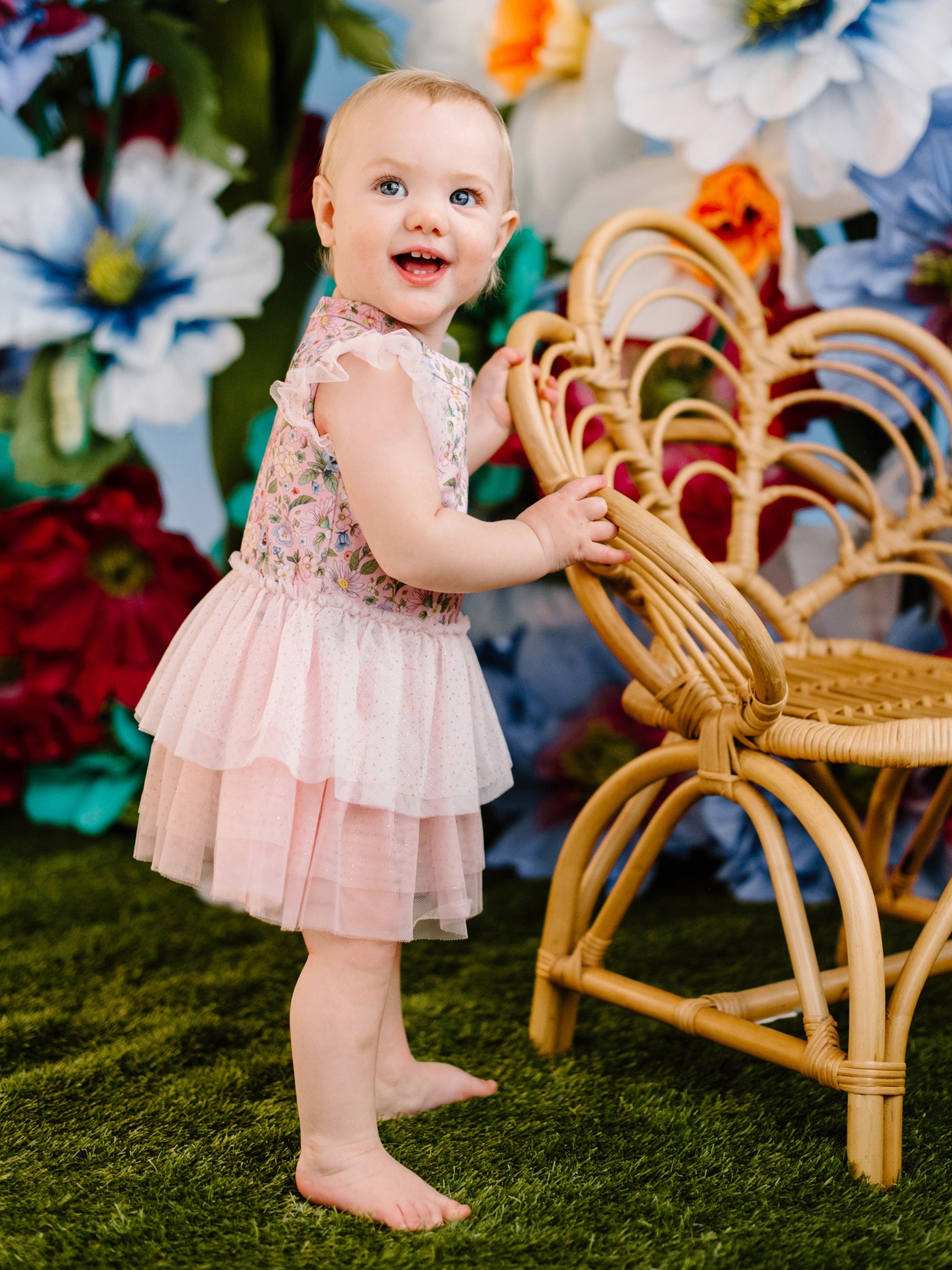 'Garden Ditsy' Signature Tutu Bodysuit Dress - Strawberry Cream