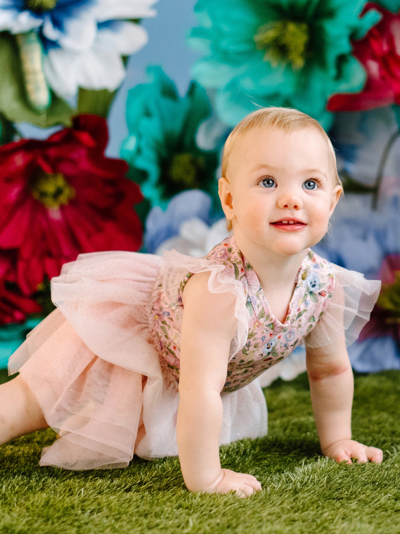 'Garden Ditsy' Signature Tutu Bodysuit Dress - Strawberry Cream