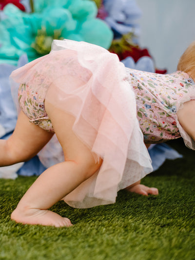 'Garden Ditsy' Signature Tutu Bodysuit Dress - Strawberry Cream