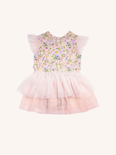 'Garden Ditsy' Signature Tutu Bodysuit Dress - Strawberry Cream