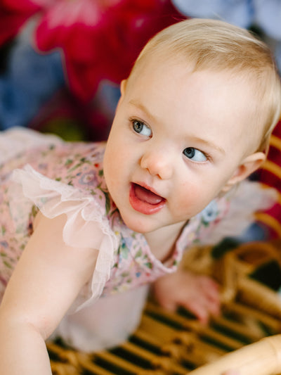 'Garden Ditsy' Signature Tutu Bodysuit Dress - Strawberry Cream