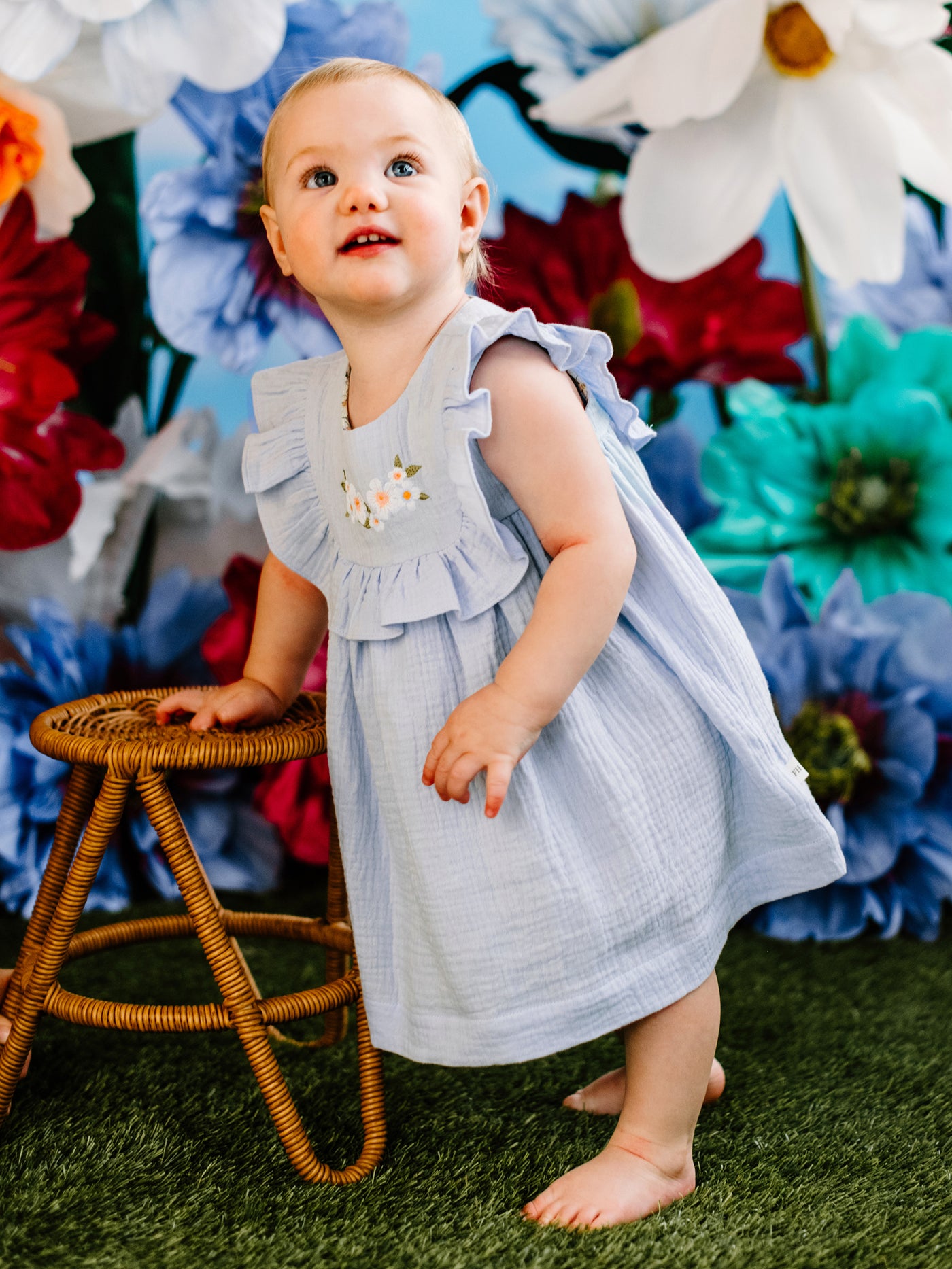 Botanical Frill Dress - Cornflower