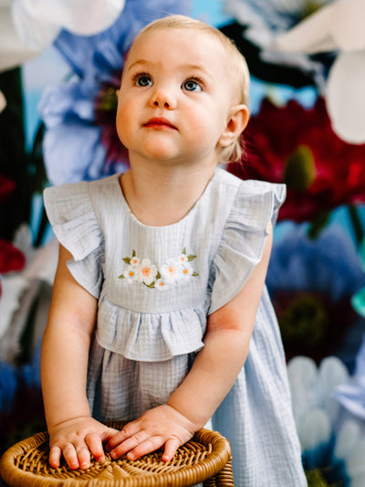 Botanical Frill Dress - Cornflower