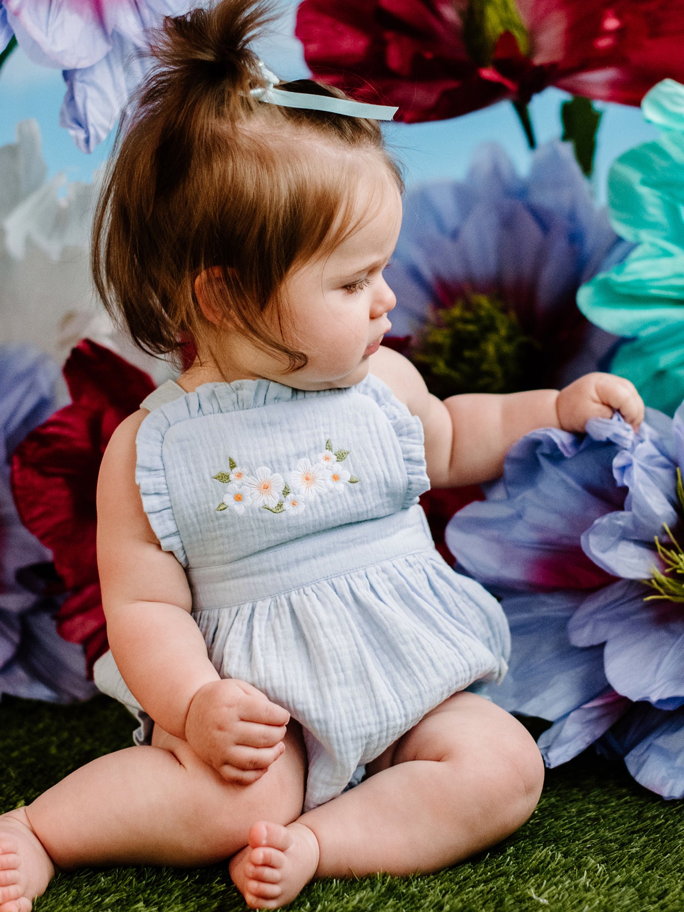 Botanical Frill Romper - Cornflower