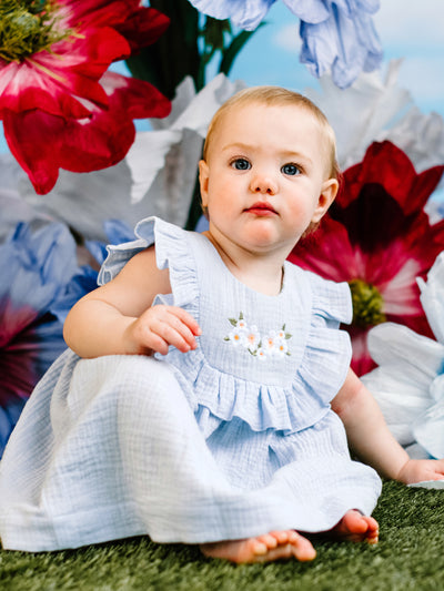 Botanical Frill Dress - Cornflower