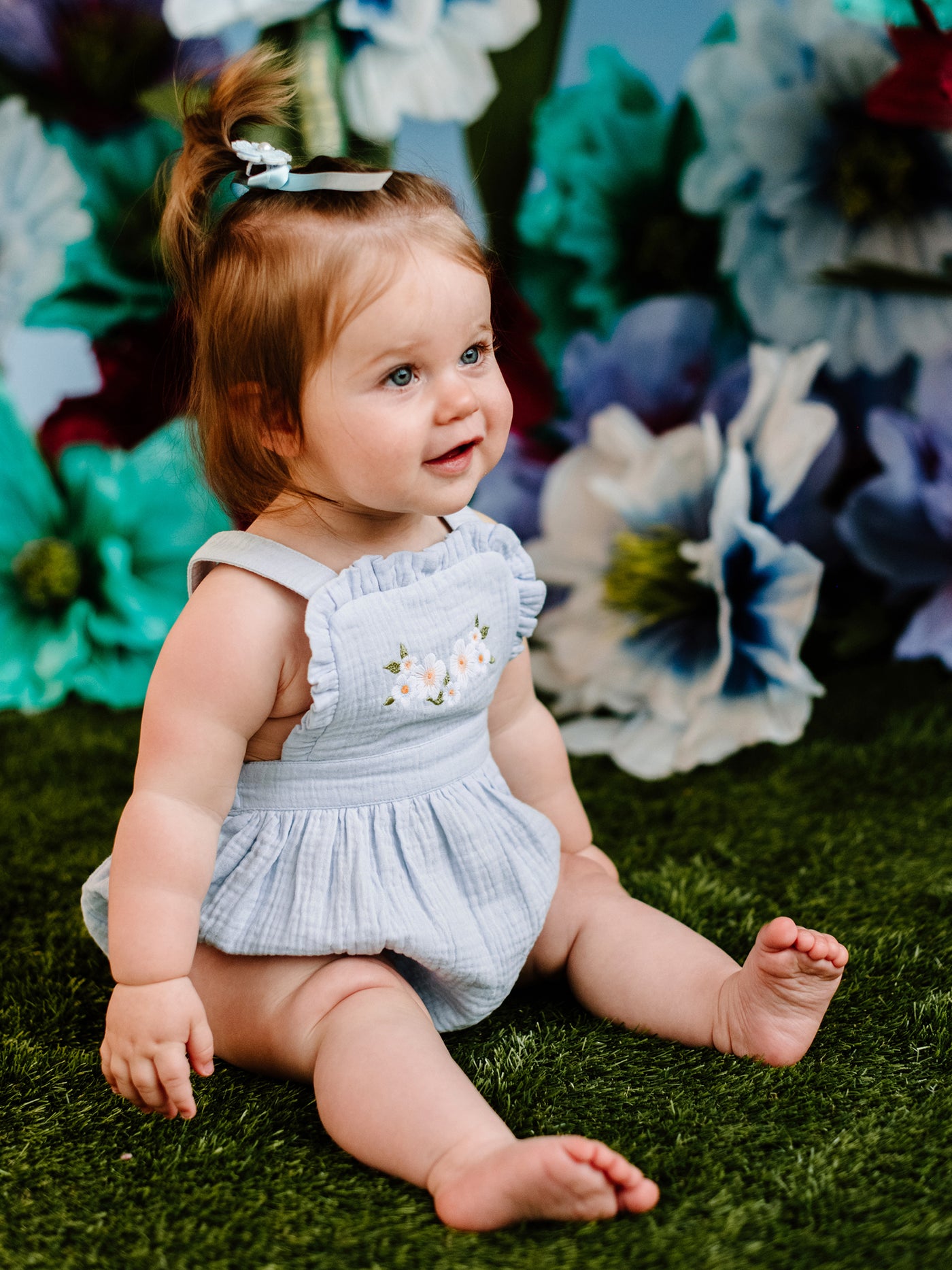 Botanical Frill Romper - Cornflower