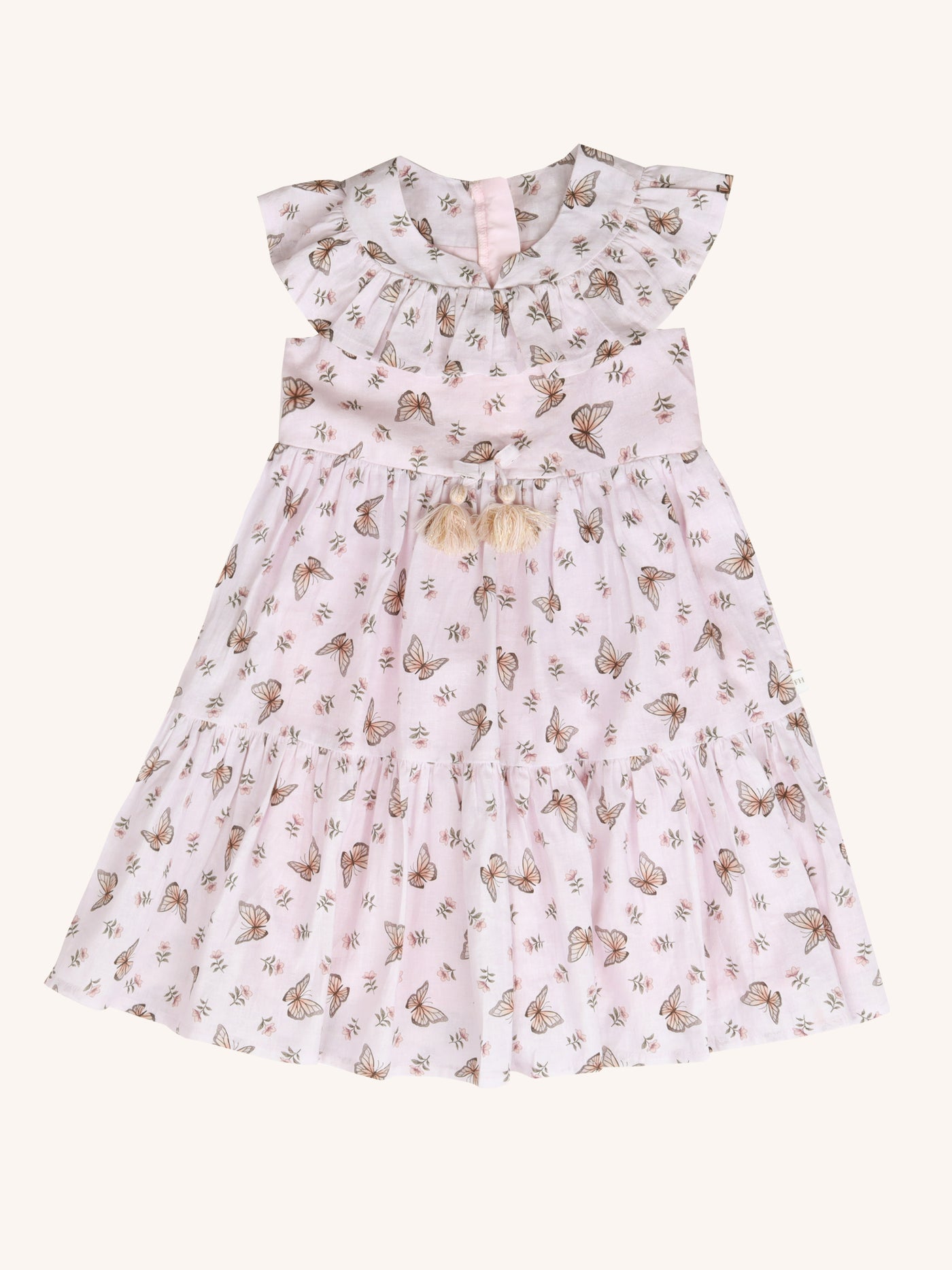 Fluttering Frill Dress - Cream Pink