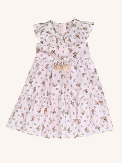 Fluttering Frill Dress - Cream Pink