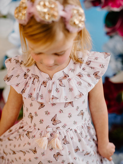 Fluttering Frill Dress - Cream Pink