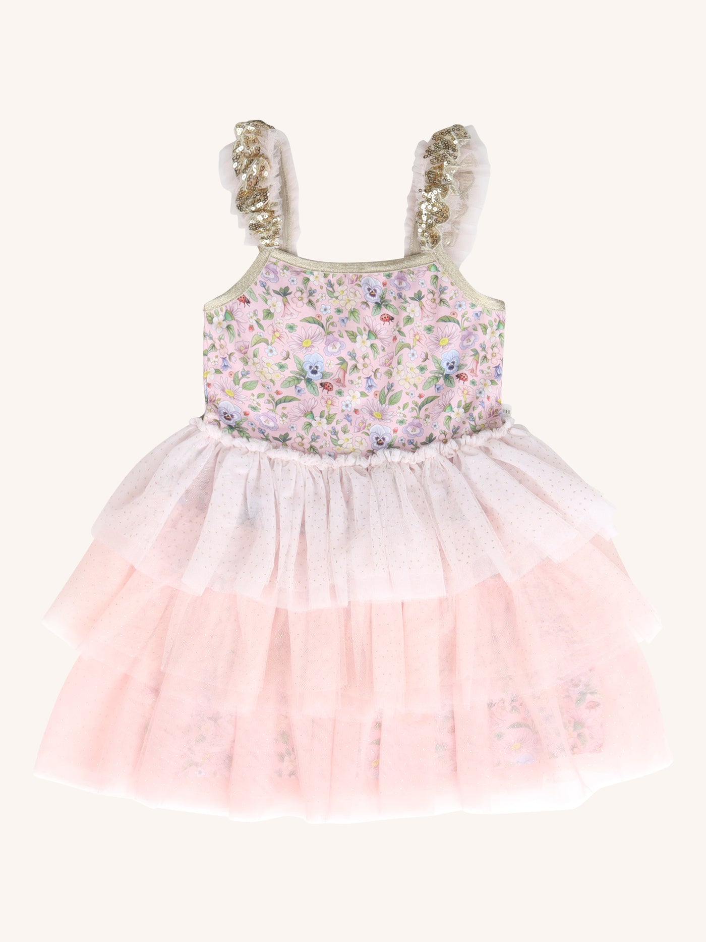 'Garden Ditsy' Signature Strappy Tutu Dress - Strawberry Cream