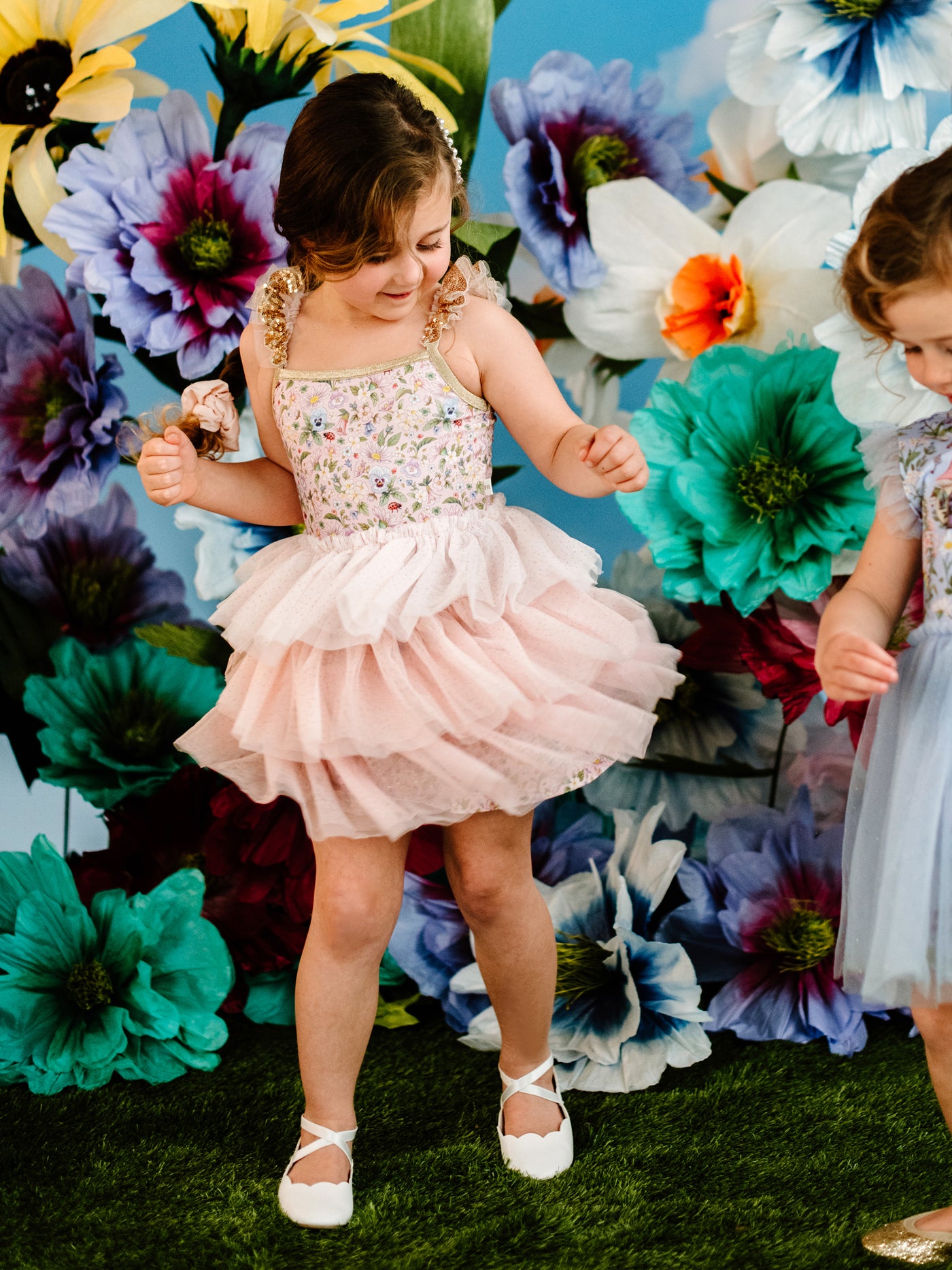 'Garden Ditsy' Signature Strappy Tutu Dress - Strawberry Cream