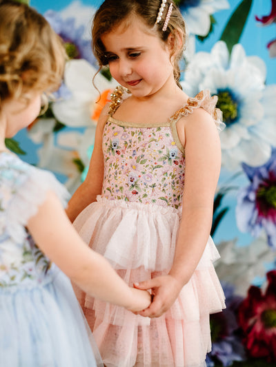 'Garden Ditsy' Signature Strappy Tutu Dress - Strawberry Cream