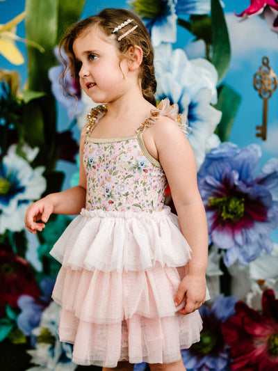 'Garden Ditsy' Signature Strappy Tutu Dress - Strawberry Cream