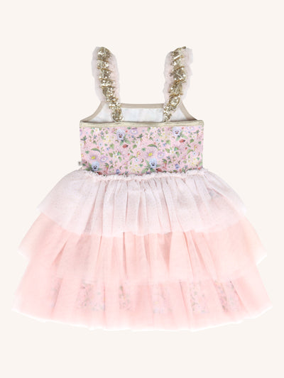 'Garden Ditsy' Signature Strappy Tutu Dress - Strawberry Cream