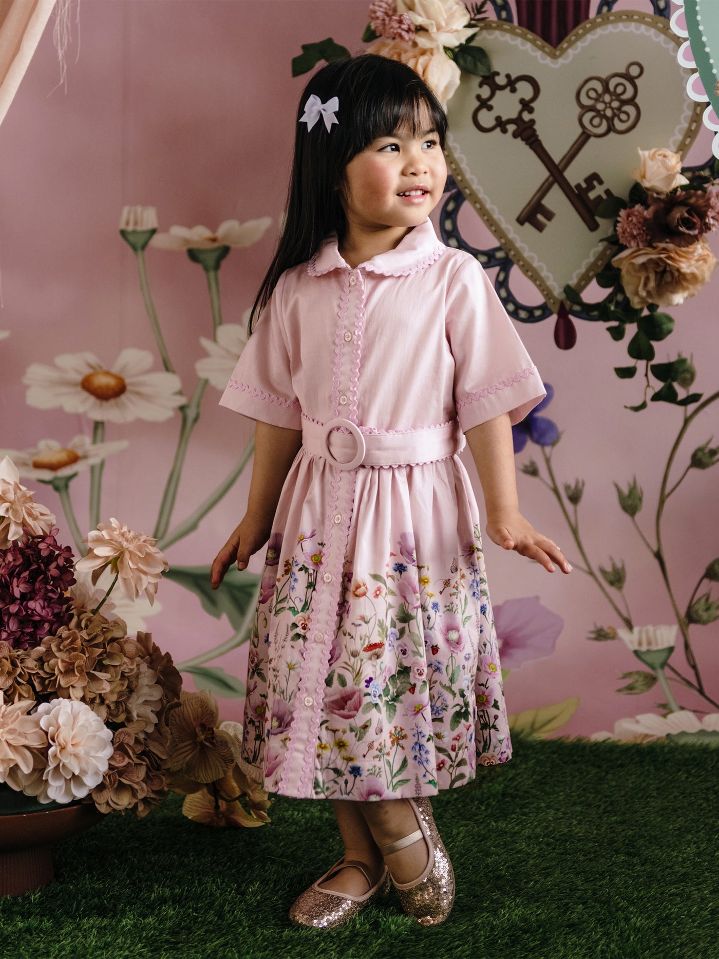 'Garden of Dreams' Garland Shirt Dress - Pink