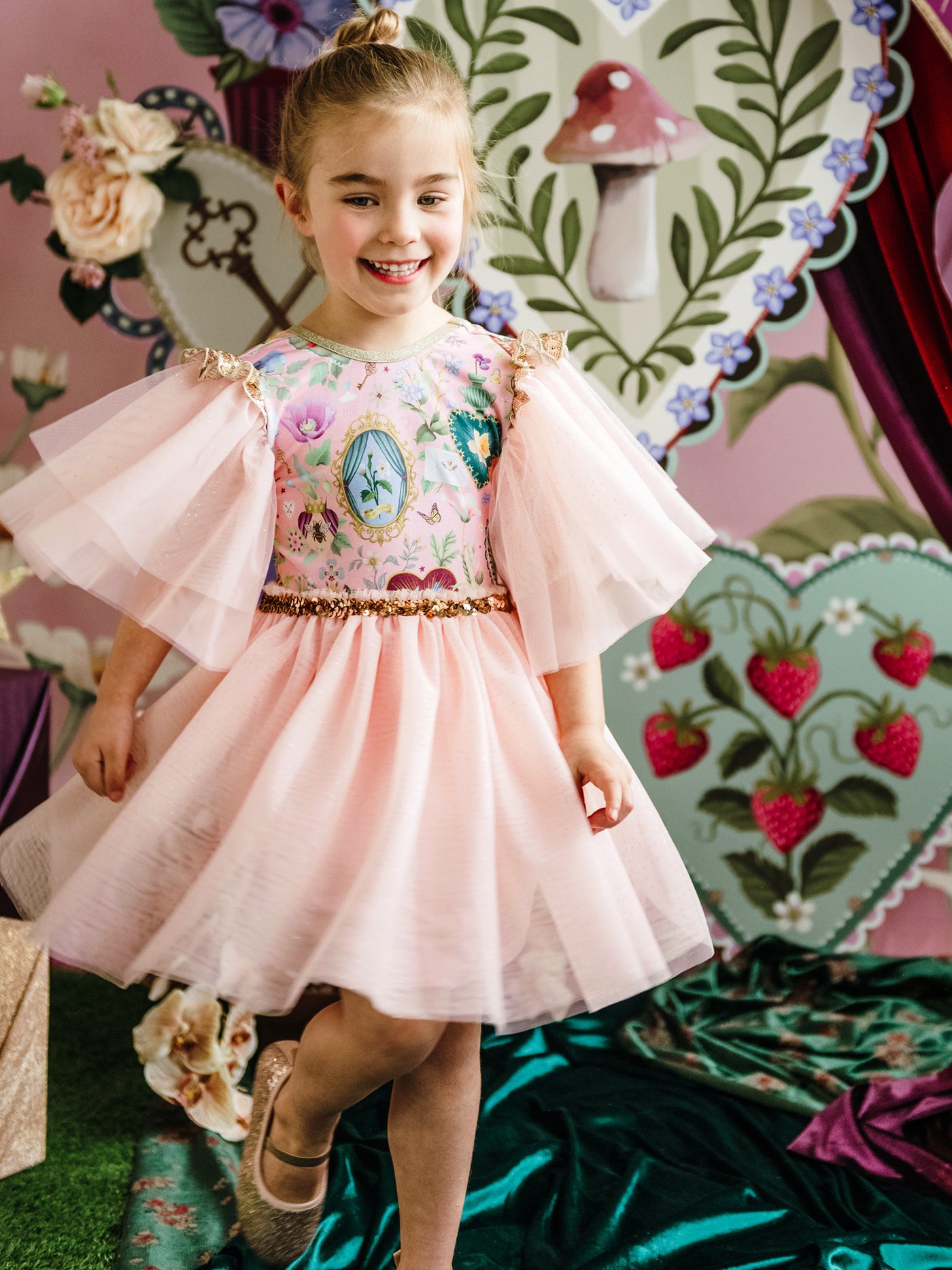 'All my Hearts' Ornate Tutu Dress - Parfait Pink