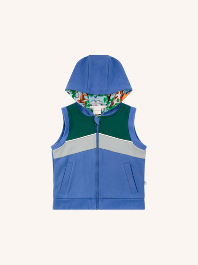'Beautiful World' Mondo Hooded Sleeveless Jacket - Dusty Blue