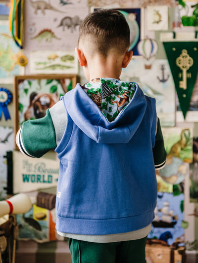 'Beautiful World' Mondo Hooded Sleeveless Jacket - Dusty Blue