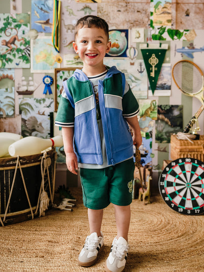 'Beautiful World' Mondo Hooded Sleeveless Jacket - Dusty Blue