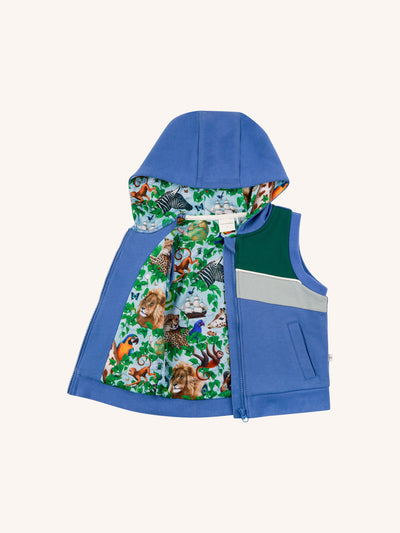 'Beautiful World' Mondo Hooded Sleeveless Jacket - Dusty Blue