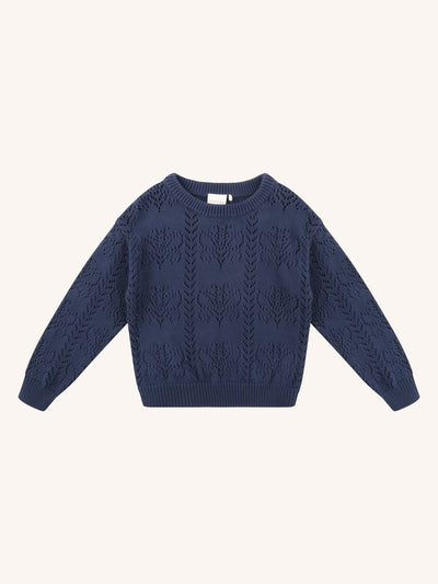 Bee Pointelle Knit Jumper - Twilight Blue