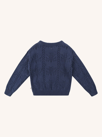 Bee Pointelle Knit Jumper - Twilight Blue