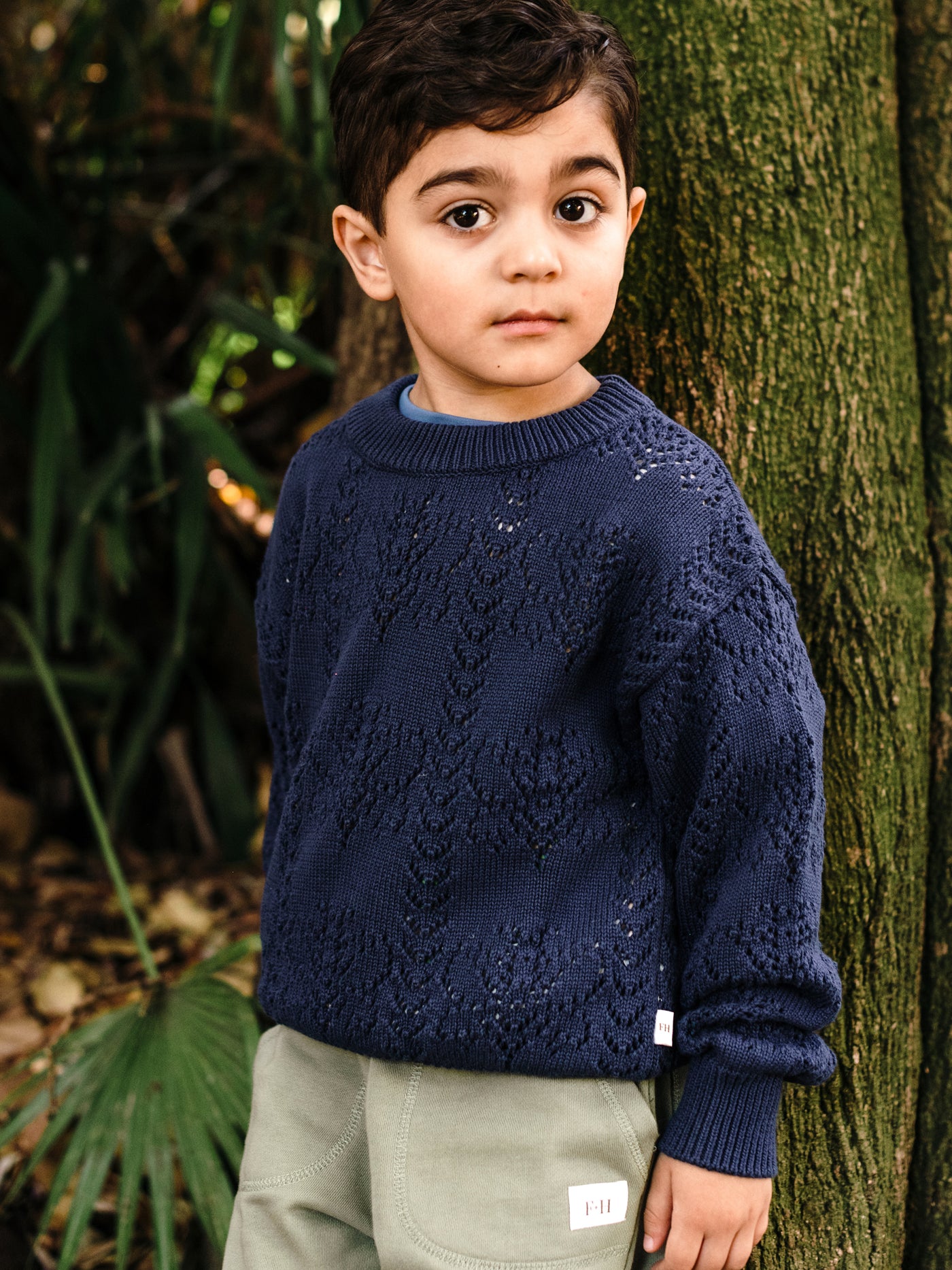 Bee Pointelle Knit Jumper - Twilight Blue