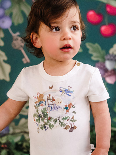 'Up To The Land Of Goodies' Treasured Short Sleeve Bodysuit - Porcelain