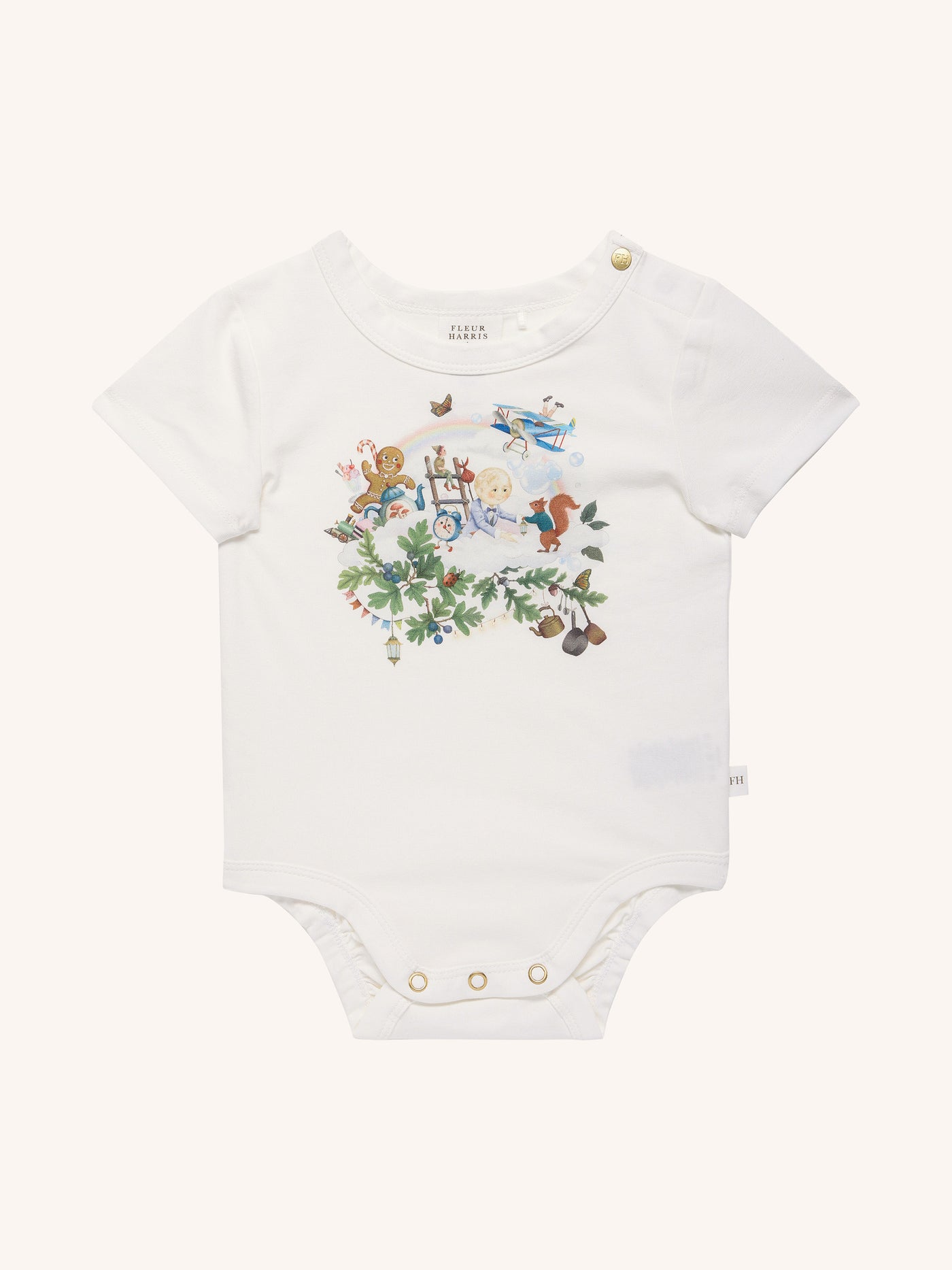 'Up To The Land Of Goodies' Treasured Short Sleeve Bodysuit - Porcelain