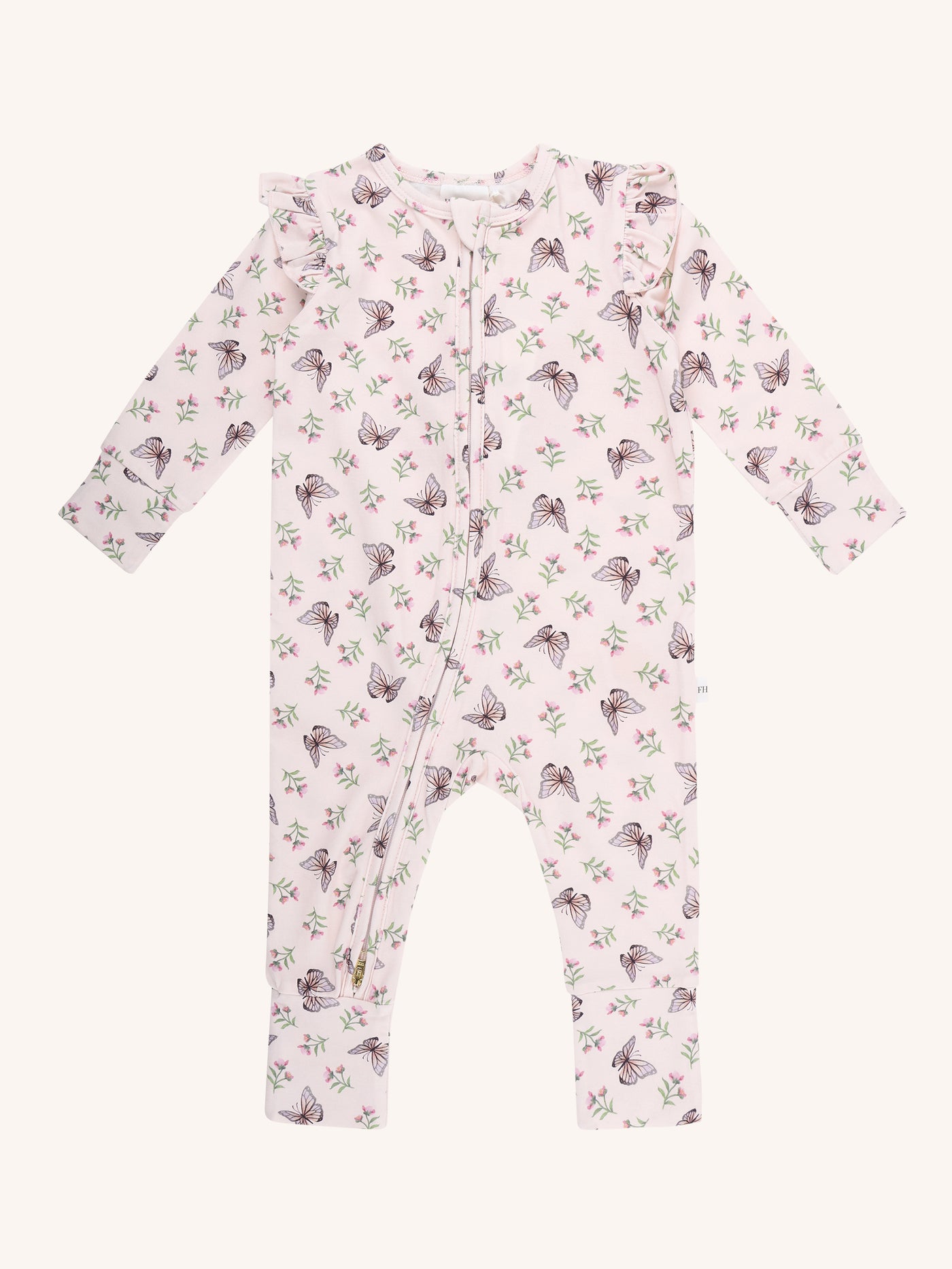 'Dancing Butterflies' Precious Frill Coverall - Pearl