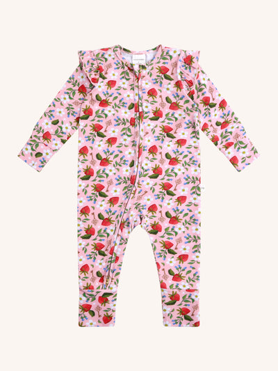 'Hearts Floral' Precious Frill Coverall - Pink