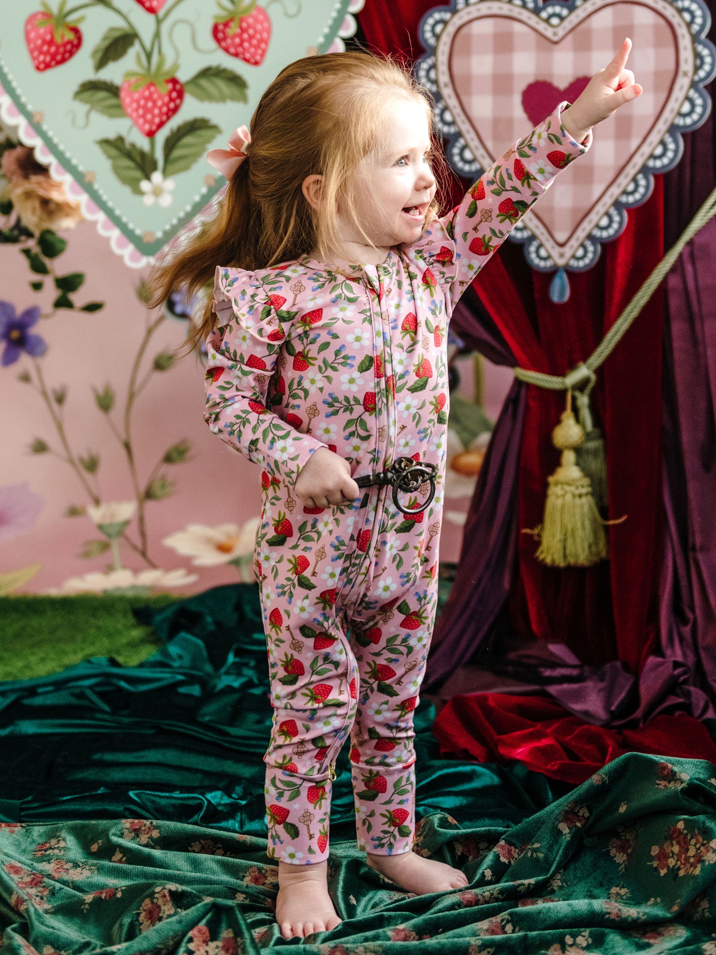 'Hearts Floral' Precious Frill Coverall - Pink