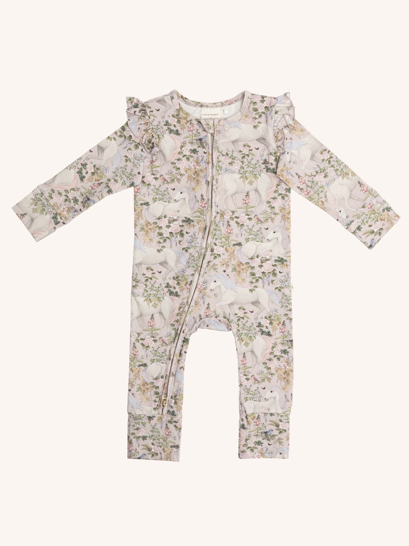 'Field of Dreams' Precious Frill Coverall Onesie - Soft Taupe
